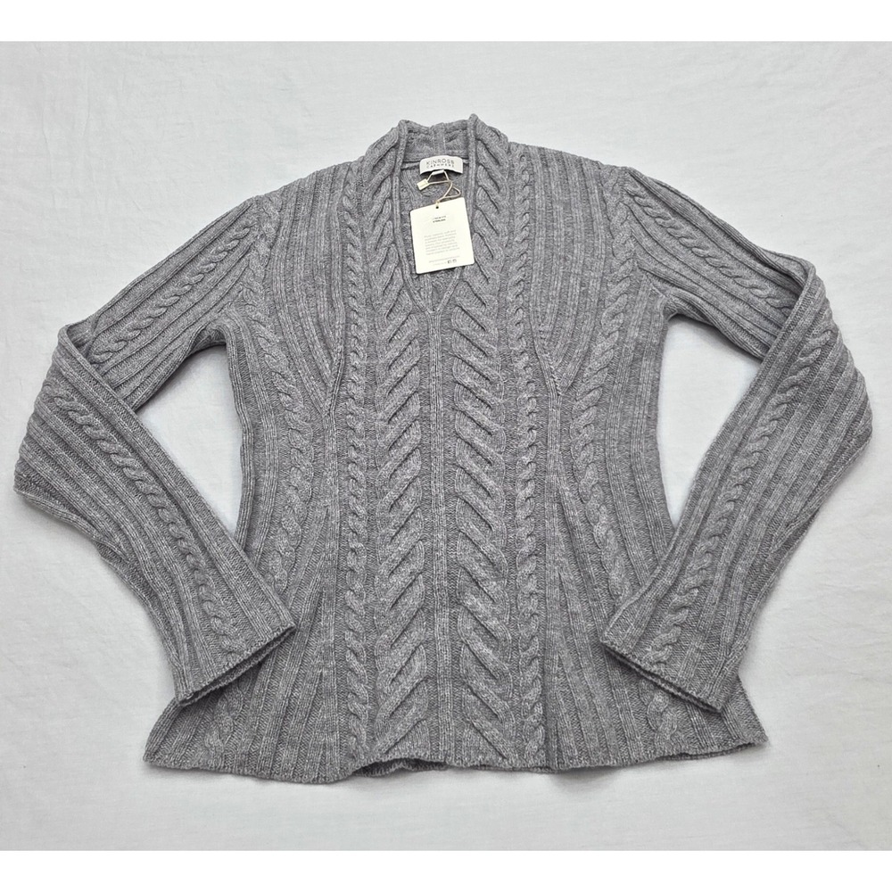 Kinross Cashmere Gray‎ Luxe Cable 100% Cashmere Knit Sweater Women's Size XS NWT